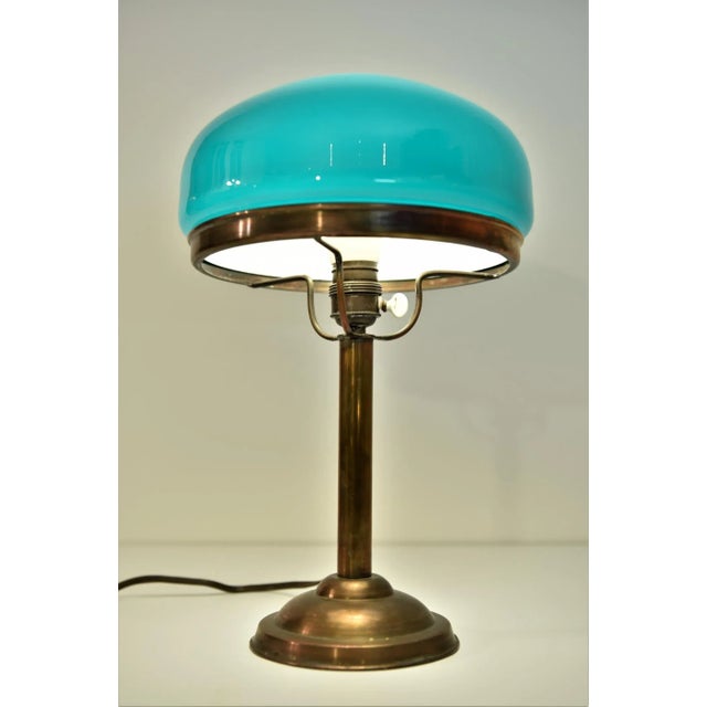Swedish Grace Copper and Hand Blown Glass Table Lamp, 1925 For Sale - Image 3 of 12
