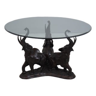 Bronze Elephant Base Glass Top Dining Room Table For Sale