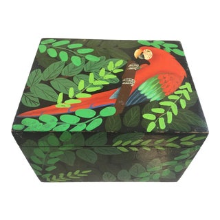 Vintage Hand Painted Parrot Box For Sale
