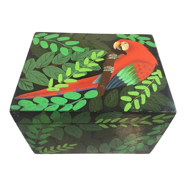 Vintage Hand Painted Parrot Box For Sale