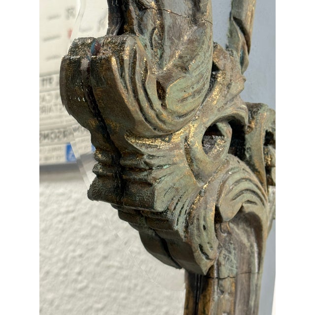 Wood Antique French Style Distressed + Ornate Trumeau Mirror For Sale - Image 7 of 12