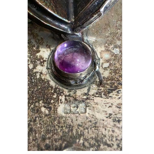 Large Palace Size Sterling Silver and Gold Mezuzah Case With Garnet and Amethyst For Sale - Image 4 of 4
