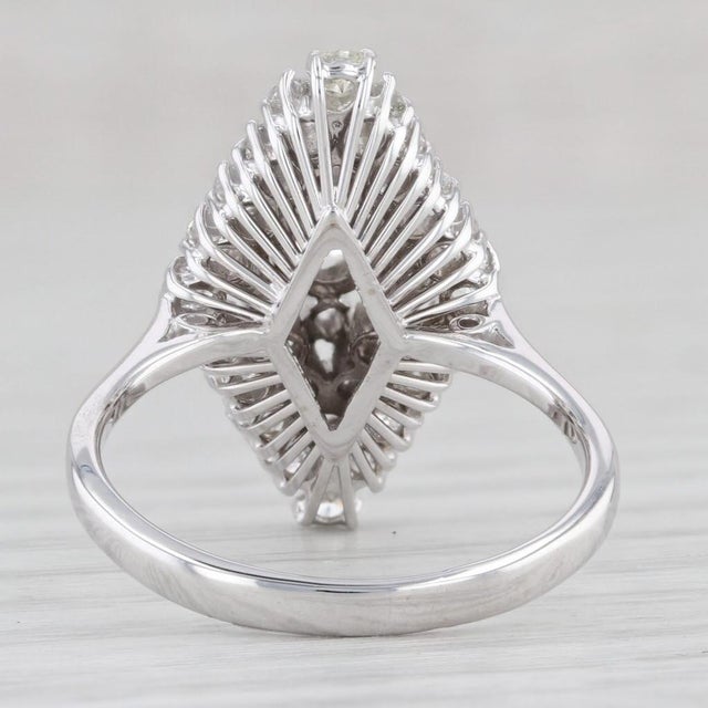 Modern 1.10ctw Round Diamond Marquise Halo Ring 18k White Gold Size 7 Engagement For Sale - Image 3 of 7
