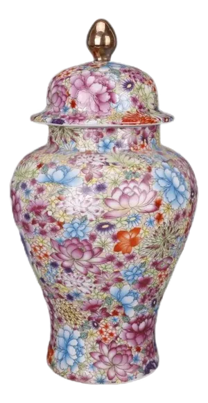 Antique Chinese Ceramic Pot Qing Dynasty Yongzheg Marked Gold Decoration Famille Rose Porcelain Ginger Jar Hand Painted Blossom Flowers Pattern