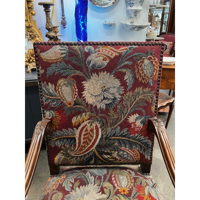 Pair of 19th Century French Os De Mouton Walnut & Tapestry Armchairs For Sale - Image 9 of 10