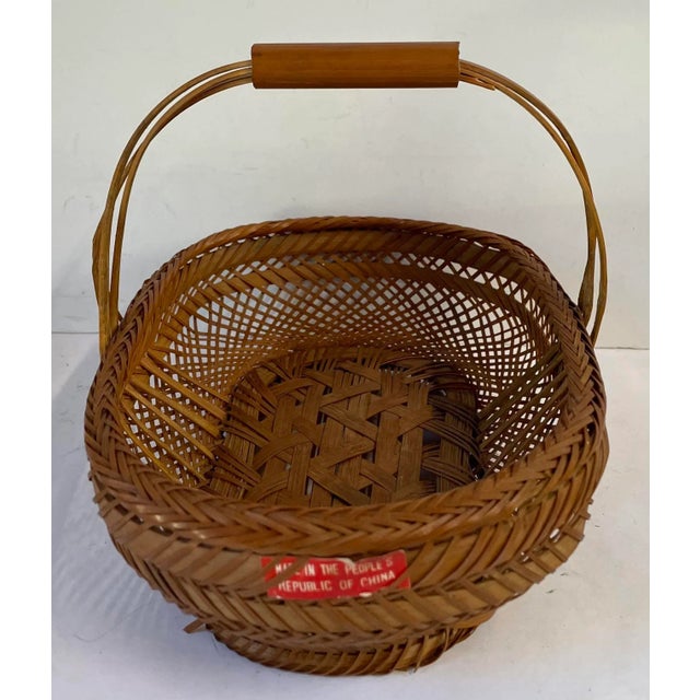 Chinese Vintage Chinese Hand Woven Wicker Handled Basket For Sale - Image 3 of 9