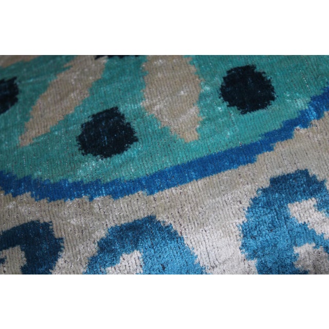 2020s Light Blue Hand Knotted Turkish Silk Velvet Ikat Pillows For Sale - Image 5 of 9