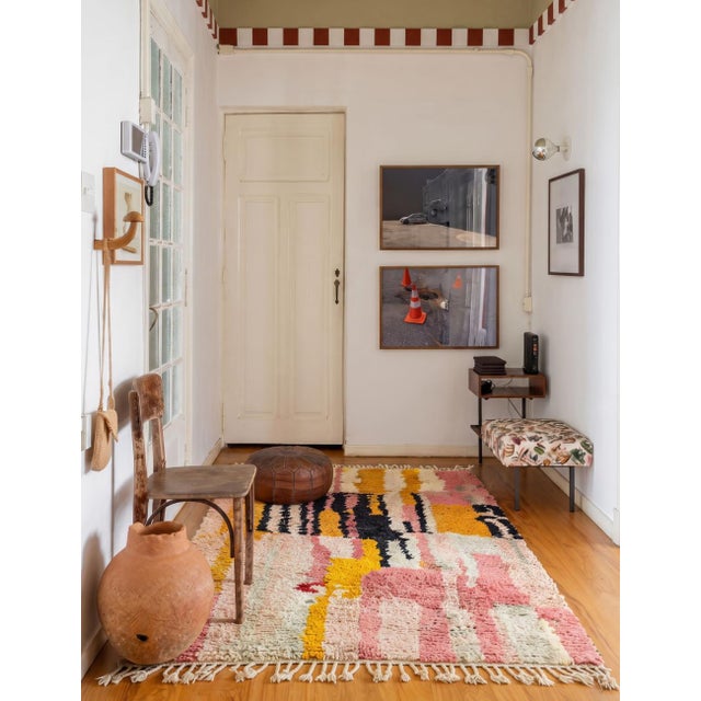 Cream Striped Handwoven Berber Wool Rug - For Sale - Image 8 of 8