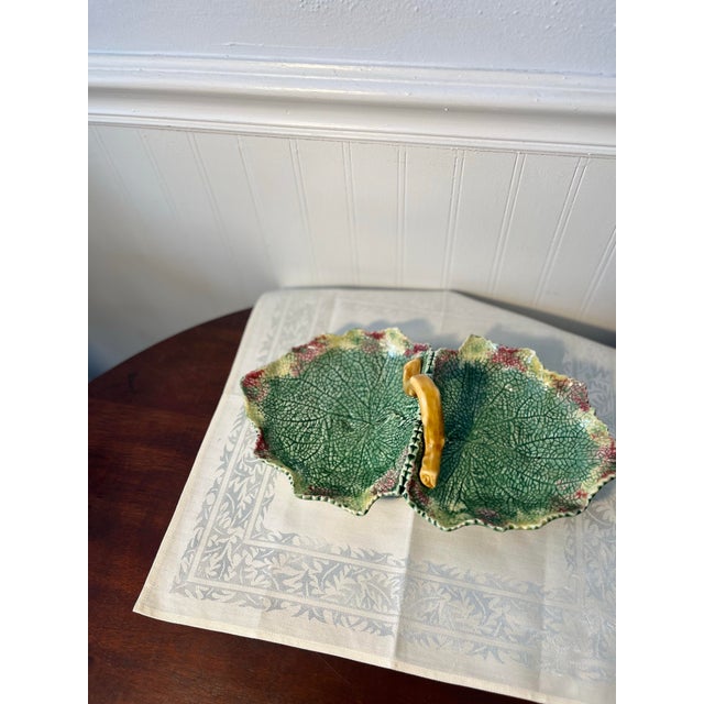 Art Nouveau Vintage Bordallo Pinheiro Majolica Relish Dish For Sale - Image 3 of 5