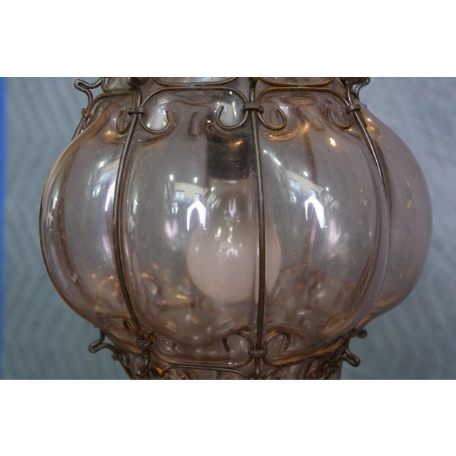 Mid 20th Century Mid Century Modern Italian Venitian Murano Caged Glass Swag Lantern Pendant Light 15" For Sale - Image 9 of 11