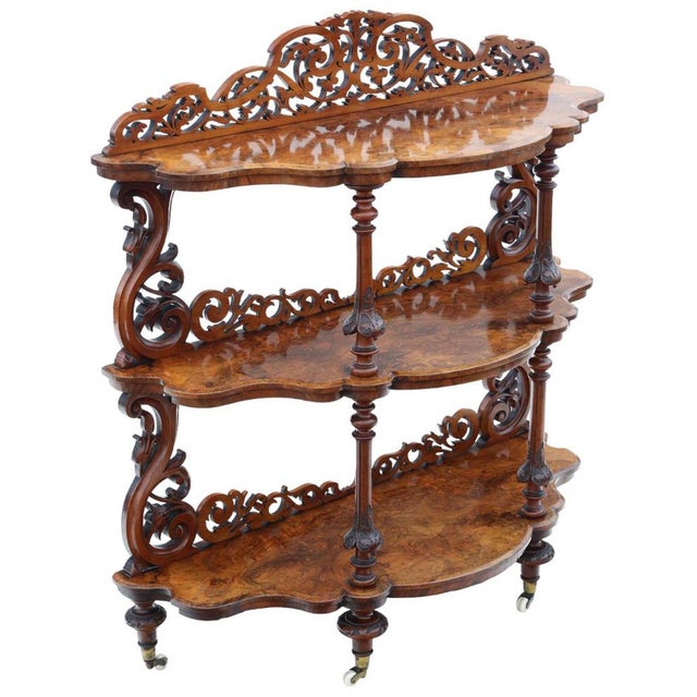 Introducing an exquisite 19th Century Burr Walnut Demi-Lune Console Table—a fine quality antique display serving whatnot...