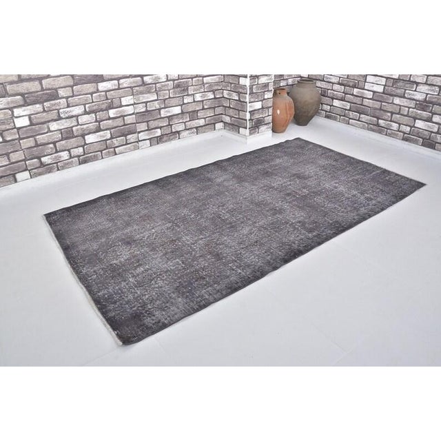 Vintage Distressed Turkish Oushak Rug in Washed Charcoal, Slate & Snow White For Sale - Image 9 of 11