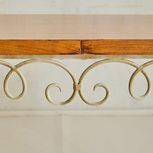 Metal French Wrought Iron + Wood Console Table in the Manner of René Prou, 1940s For Sale - Image 7 of 11