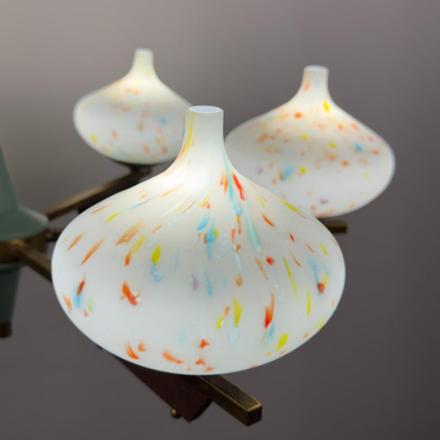 Mid-Century Modern Mid-Century Chandelier with Teak and Murano Glass from Stilnovo, Italy, 1950s For Sale - Image 3 of 18