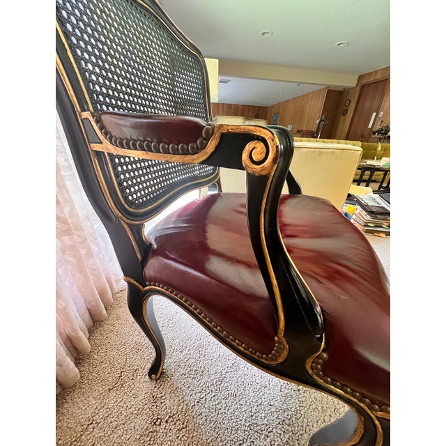 John Widdicomb Louis XV Style Ebonized & Gilt Writing Desk With Tooled Leather Top and Matching Chair, 1950s Grand Rapids For Sale - Image 10 of 12