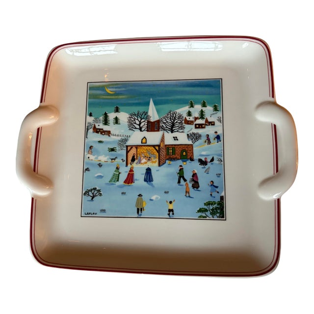 1990s Villeroy and Boch Naïf Christmas 8” Square Nativity Manger Scene Serving Plate For Sale