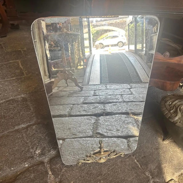 1940s Gio Ponti Style Mid-Century Modern Brass Italian Wall Mirror For Sale - Image 11 of 12