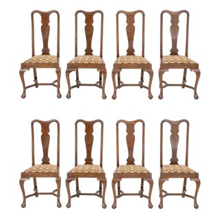 Queen Anne Style Walnut Dining Chairs, 8 For Sale