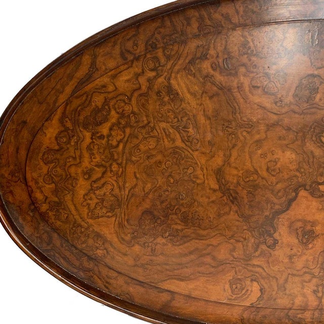 Large English Georgian Style Burled Walnut and Brass Oval Gallery Serving Tray For Sale - Image 9 of 16