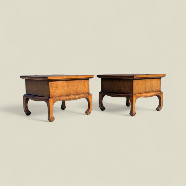 Pair of Mid-Century Solid Wood Chinoiserie Nightstands For Sale - Image 12 of 16