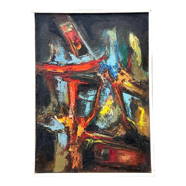 Vintage Original Abstract Oil on Canvas For Sale
