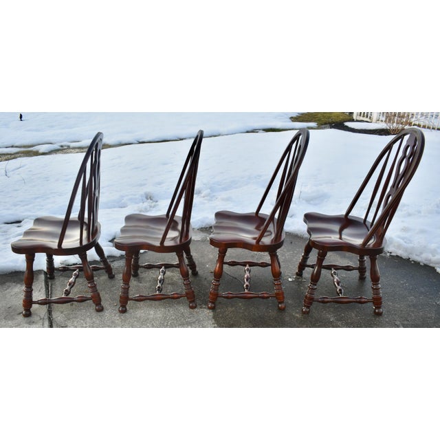 Wood E R Buck Americana Maple Windsor Dining Chairs Set 4 Spindle Back Bullseye 70s For Sale - Image 7 of 13