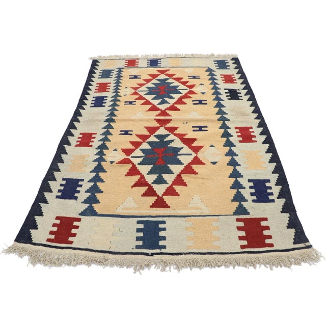 Tribal Vintage Persian Shiraz Kilim Rug, 03'09 X 05'05 For Sale - Image 3 of 9