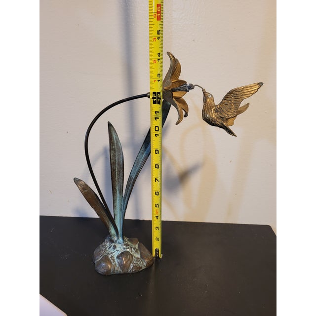 1970s Bronze Metal Hummingbird Flower Sculpture For Sale - Image 14 of 17