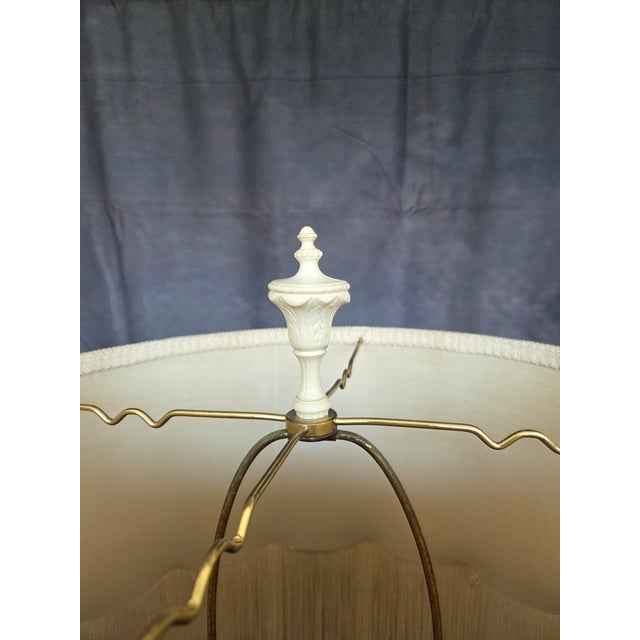 Rococo 1960s Azzolin Brothers Porcelain Figural & Floral Table Lamp W/ Fringe Shade For Sale - Image 3 of 10