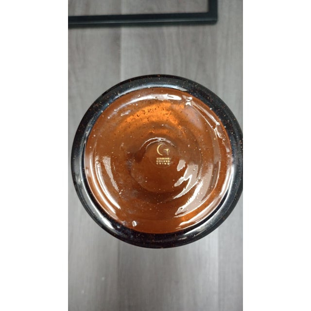 Mid-Century Modern Mid 20th Century Tall Amber Glass Cylinder Vase For Sale - Image 3 of 4