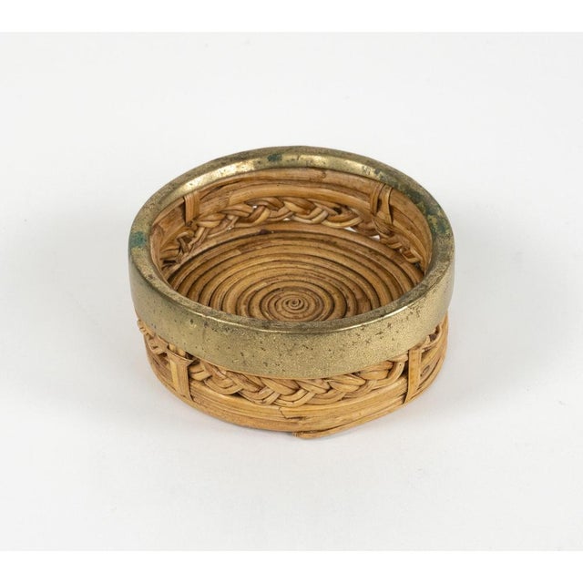 Mid-Century Modern Round Bowl in Bamboo with Rattan and Brass, 1970s For Sale - Image 4 of 15
