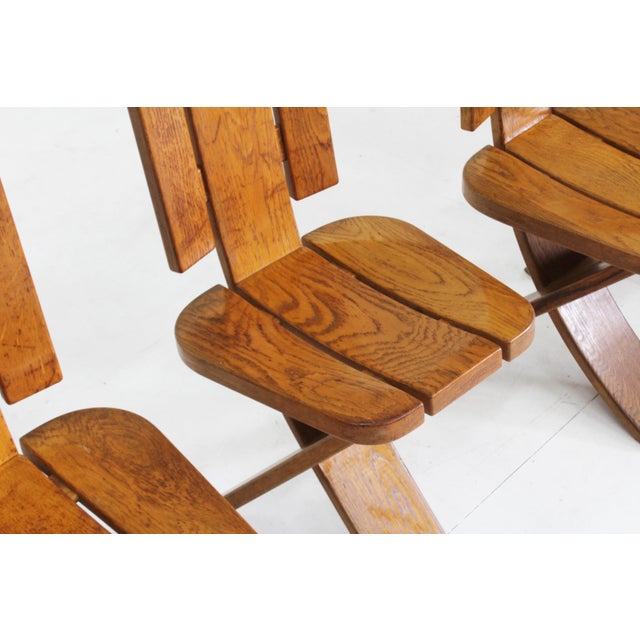 Vintage Brutalist Sculptural Dining Chairs in Oak from Ebénisterie Seltz, France, 1970s, Set of 6 For Sale - Image 4 of 11