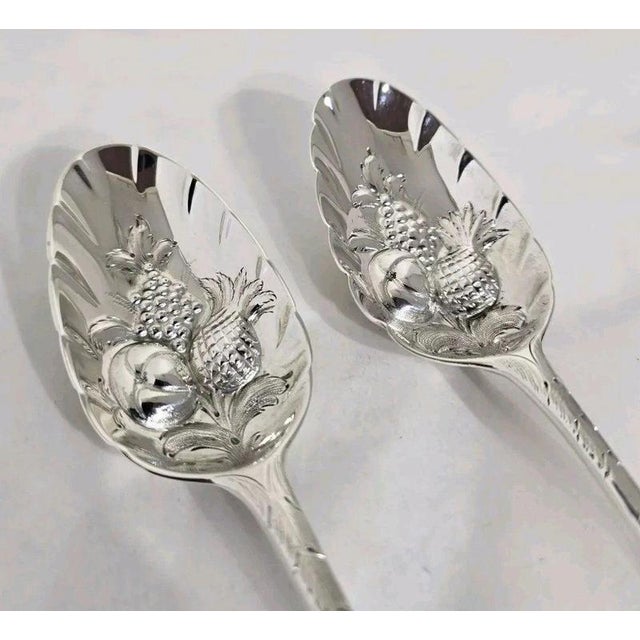 Georgian Sterling Silver Fruit Serving Spoons, London, 1737 & 1763, Set of 2 For Sale - Image 14 of 18