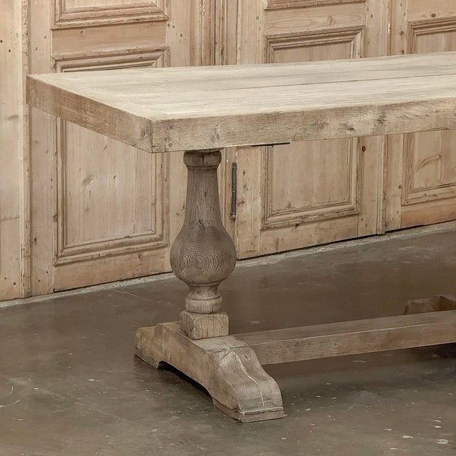 Grand Italian Rustic Trestle Table in Stripped Oak For Sale - Image 14 of 18