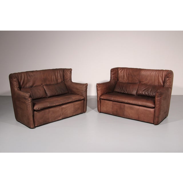 Brown Patinated Leather Sofa by Gerard van Den Berg for Montis, Netherlands, 1970s, Set of 2 For Sale - Image 8 of 15