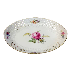 19th Century Meissen Floral Painted Reticulated Oval Basket