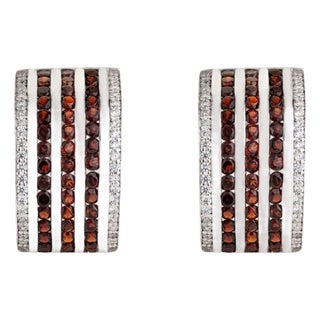 Channel Set Garnet & Zircon Earrings in Solid Silver for Her, A Pair For Sale