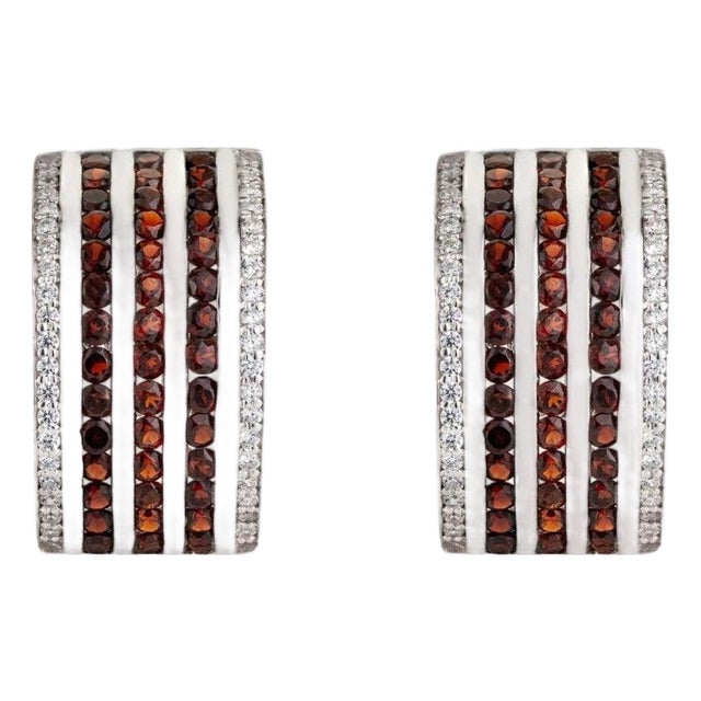 Channel Set Garnet & Zircon Earrings in Solid Silver for Her, A Pair For Sale