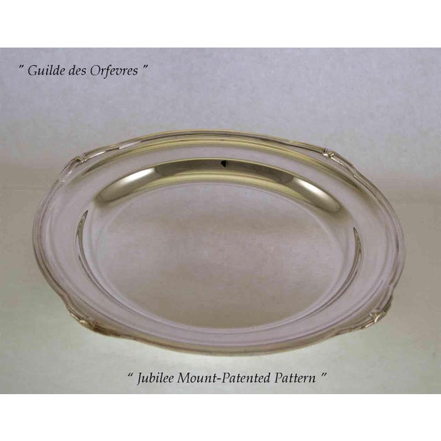 Neoclassical 1970’s Vintage/New Silver Set of 2 Including 1 Round Platter & 1 Sauce/ Boat & Tray, With Jubilee, Patented Pattern For Sale - Image 3 of 15