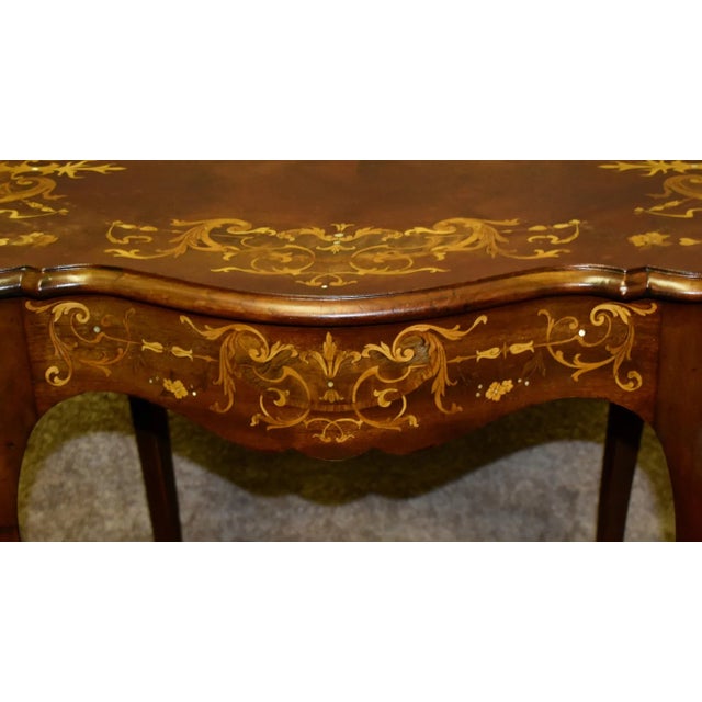Traditional Inlaid Mahogany Table Renaissance Revival Turtle Top Parlor 1900s Victorian For Sale - Image 3 of 13