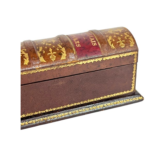 Antique French Napoleon III Leather Book Form Box For Sale - Image 6 of 12