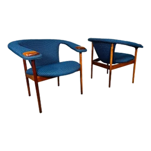 Mid-Century Adrian Pearsall Blue Walnut Armchairs 1960s