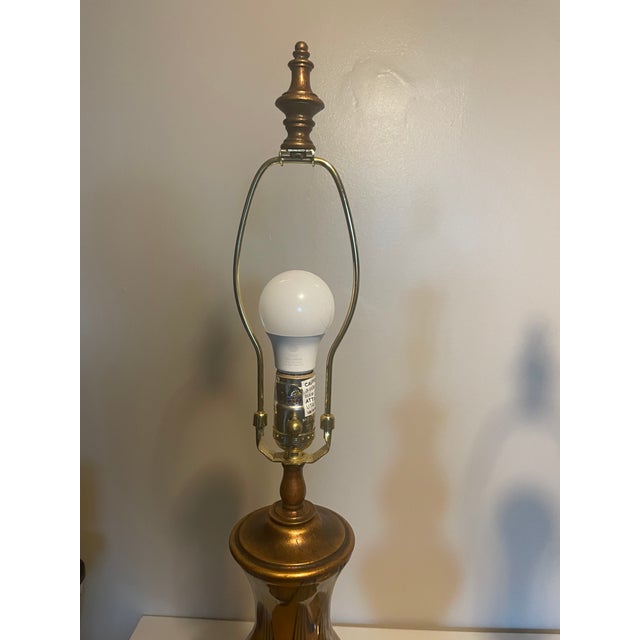 Vintage Iridescent Art Glass Table Lamps-Murano Style Amber Feather Patten - A Pair For Sale - Image 15 of 17