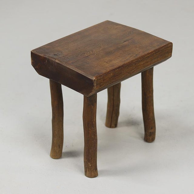 Primitive Wabi Sabi Oak Farmhouse Stool, 1940s For Sale - Image 12 of 12