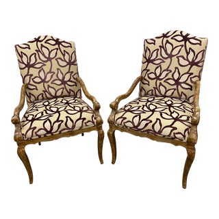 Holly Hunt One of a Kind Driftwood With Rozmallen Italian Silk and Velvet Reupholstered Dining Room Chairs For Sale