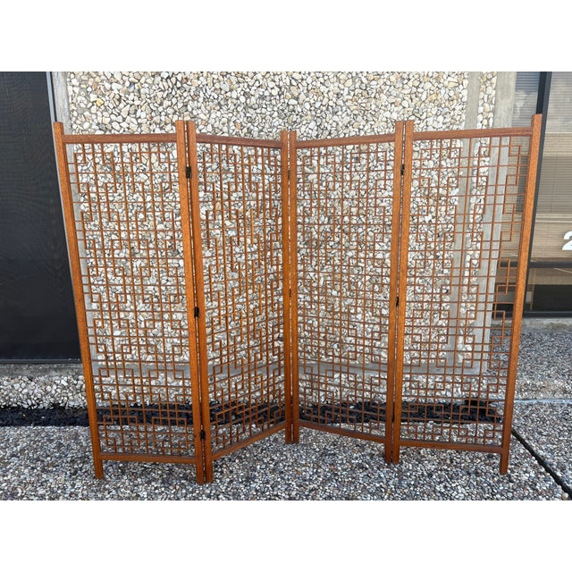 Mid 20th Century Teak Four Panel Room Divider Screen For Sale - Image 11 of 13
