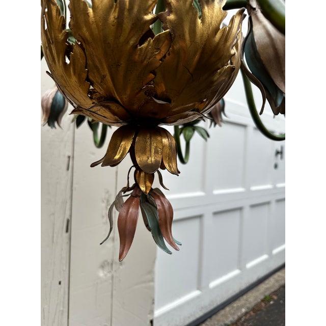 Vintage Green and Gold Country French 8 Light Chandelier For Sale - Image 9 of 9