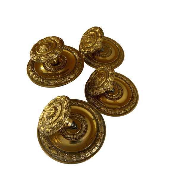 1970s Set of 4 Vintage Libra 1008 Spain Solid Brass Center Door Fixed Knobs - Louis XVI Style Spain 1970s-1980s For Sale - Image 5 of 6