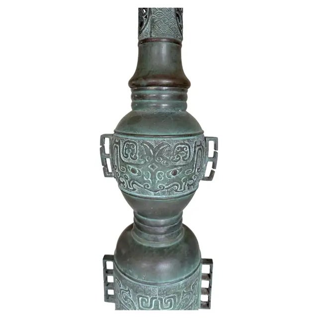 Metal Late 20th Century Mid Century Modern James Mont Style Tall Patinated Bronze Table Lamp, Japan For Sale - Image 7 of 14
