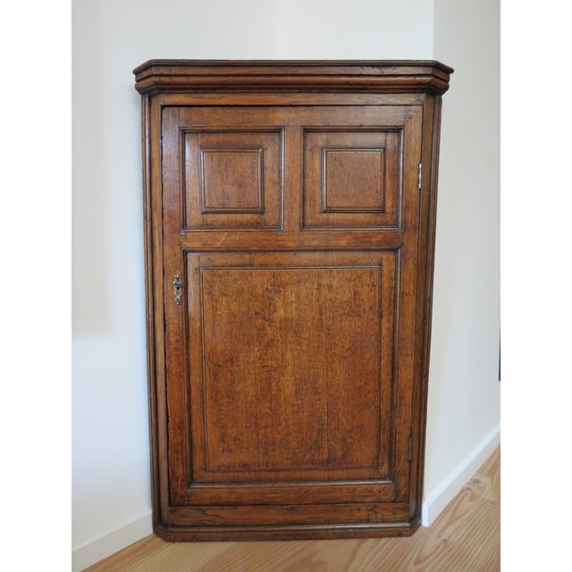 Georgian Oak Panelled Wall-Hanging Corner Cupboard, 1750 For Sale - Image 12 of 18